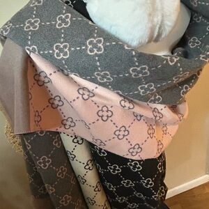 Gray and Pink Patterned Scarf